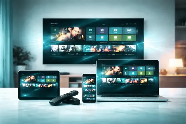 One Smart4K line playing on a panel, a tablet, a laptop and a phone